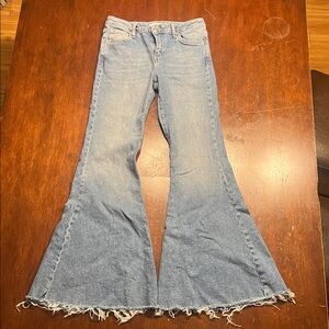 Forever 21 Light Blue Distressed Hem Flare Jeans